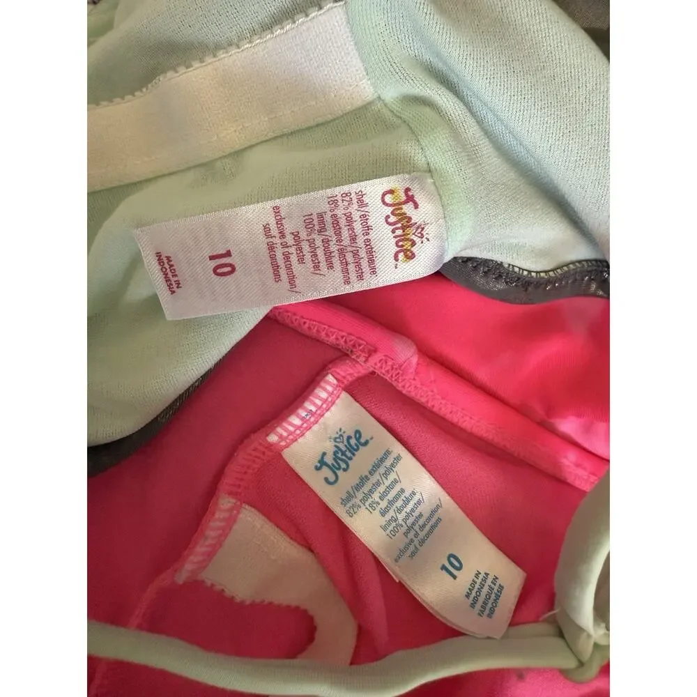 Lot Of 2 Justice Mermaid Logo Adjustable Straps One Piece Swimsuit Size 10
